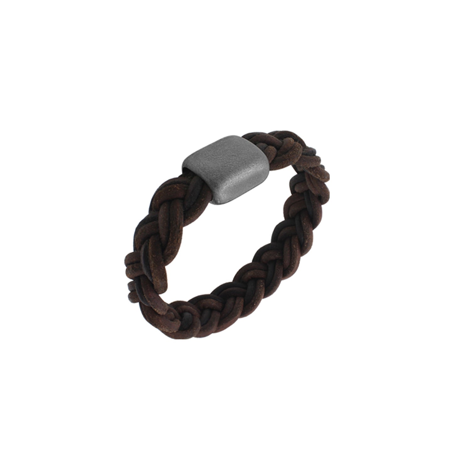 Bracelet Leather (3mm) Mat Brown w/ Stable Magnetic Lock Iced