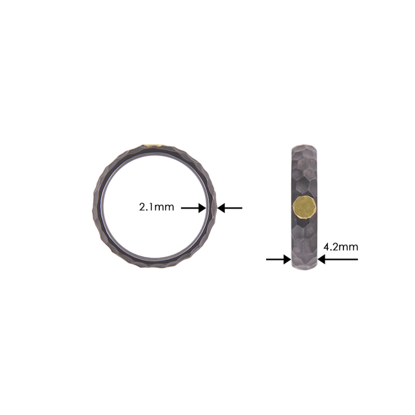 Tantalum Ring w/ 18k Yellow Gold. Crater Sandblast Oxidized Natural/Flat Hammered Matte