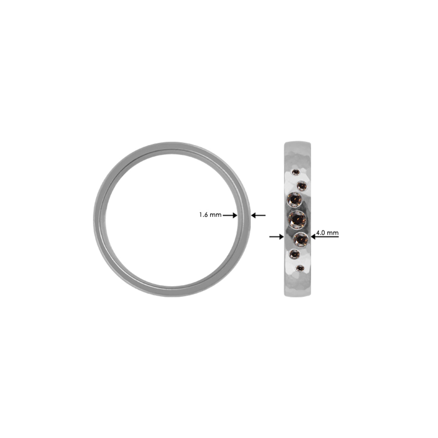 Titan Ring Natural Hammered w/diamond (1x0.06ct.GO + 2x0.03ct.GO + 2x0.015ct.GO + 2x0.005ct.GO)