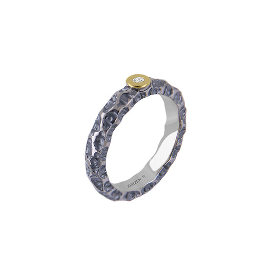 Titanring med 18 kt. gult guld og lab-diamant – Lava