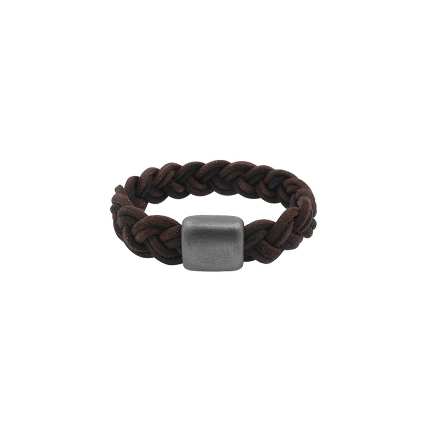 Bracelet Leather (3mm) Mat Brown w/ Stable Magnetic Lock Iced