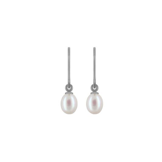 Earhook w/ Freshwater Pearl White Rice 5.5-6mm Polished