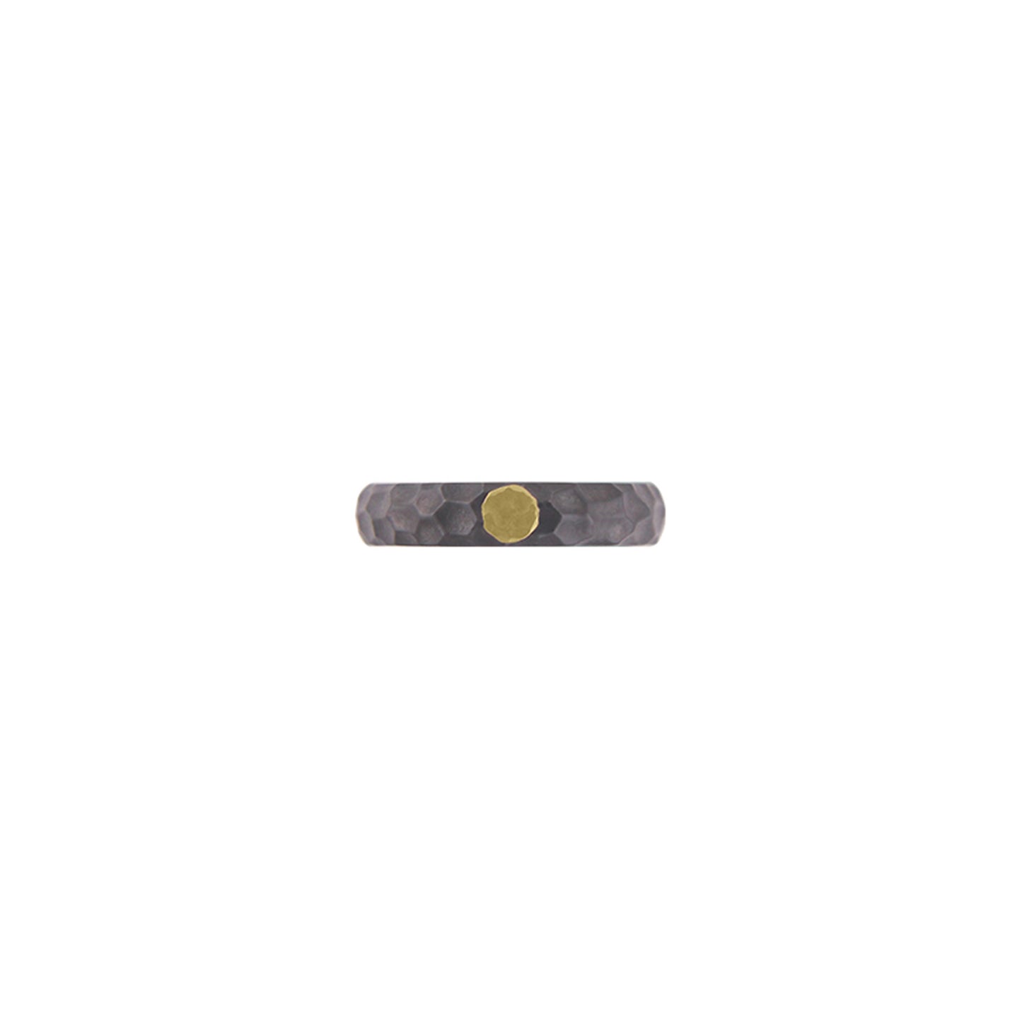 Tantalum Ring w/ 18k Yellow Gold. Crater Sandblast Oxidized Natural/Flat Hammered Matte