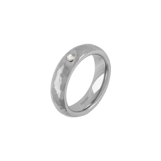 Titan Ring w/ Diamond (1x0.06ct.White TWP) Natural Hammered