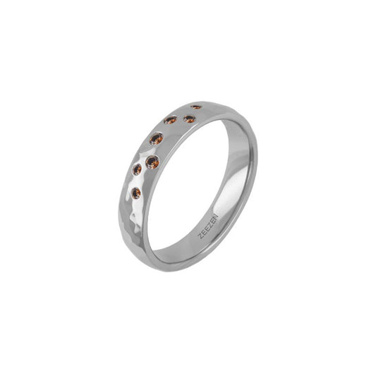 Titan Ring w/ Diamonds (1x0.06ct. Dark Brown + 2x0.02ct. Dark Brown + 2x0.04ct. Dark Brown + 2x0.01ct. Dark Brown) Natural Hammered