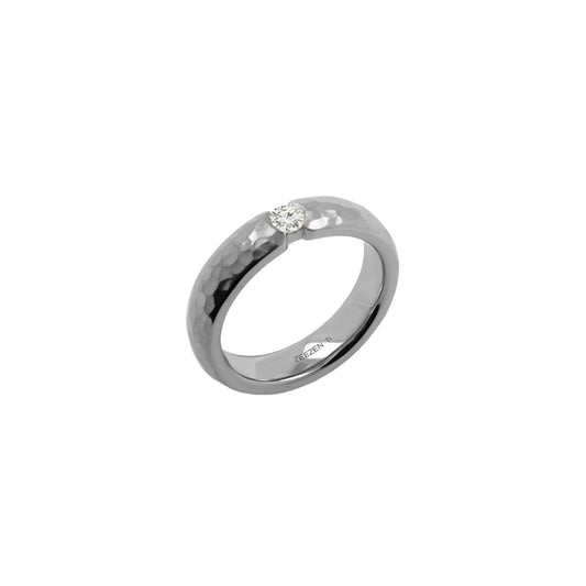 Titan Ring w/diamond (1x0.16ct.twp White) Flat Hammered/Natural