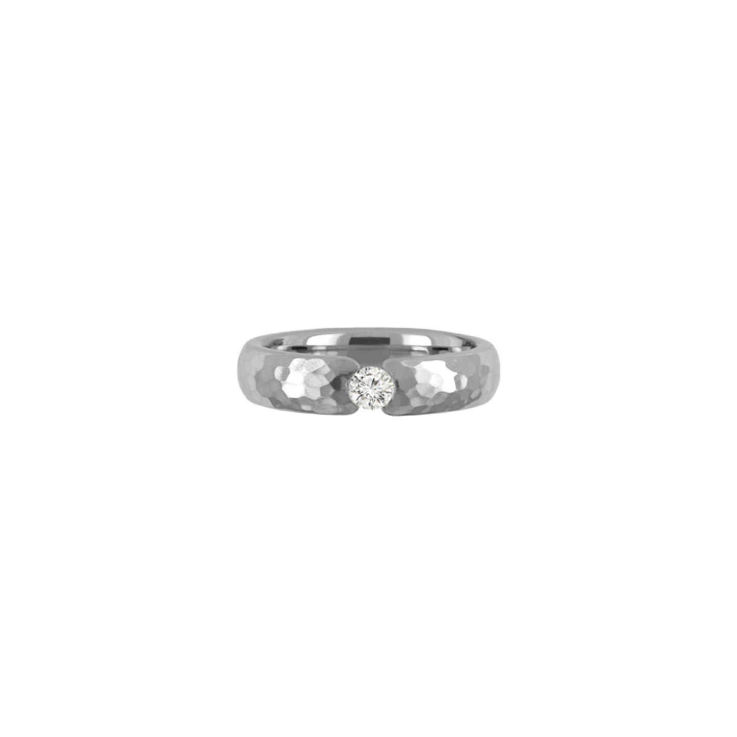 Titan Ring w/diamond (1x0.16ct.twp White) Flat Hammered/Natural